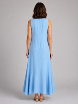 V neck asymmetric hem maxi dress front view