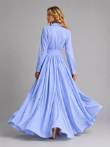 Women’s Striped Shirt Maxi Dress – Cinched Waist Flowing Style