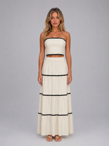 Women's cream crop top and tiered maxi skirt co-ord set