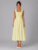 Women’s Textured Floral Midi Dress – Shirred Waist & Ruffle Detail