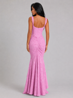 Vestido maxi con corsé floral y cola de pez para mujer de noche