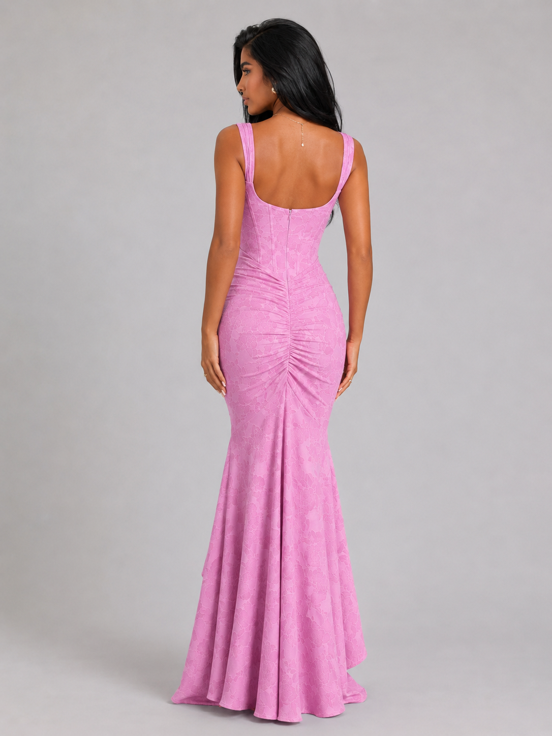 Vestido maxi con corsé floral y cola de pez para mujer de noche