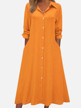 Women’s Button Front Midi Shirt Dress – Relaxed Fit