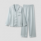 Silk Satin Pajama Set Women Long Sleeve Button Up Lavender