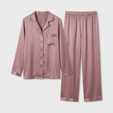Silk Satin Pajama Set Women Long Sleeve Button Up Lavender