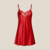 Spaghetti Strap Silk Lace Nightgown - Dusty Rose