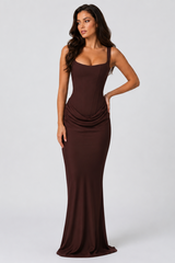 Satin Corset Mermaid Maxi Dress Wedding Guest