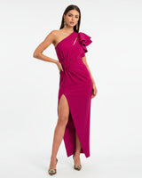 Women’s Sculpting One-Shoulder Midi Dress – Ruffle Detail
